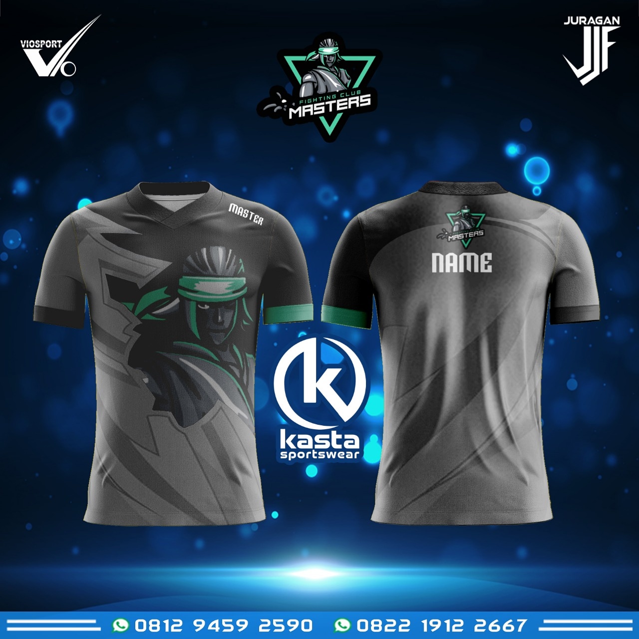 Jersey gaming custom Fighting Club Masters warna abu-abu hijau