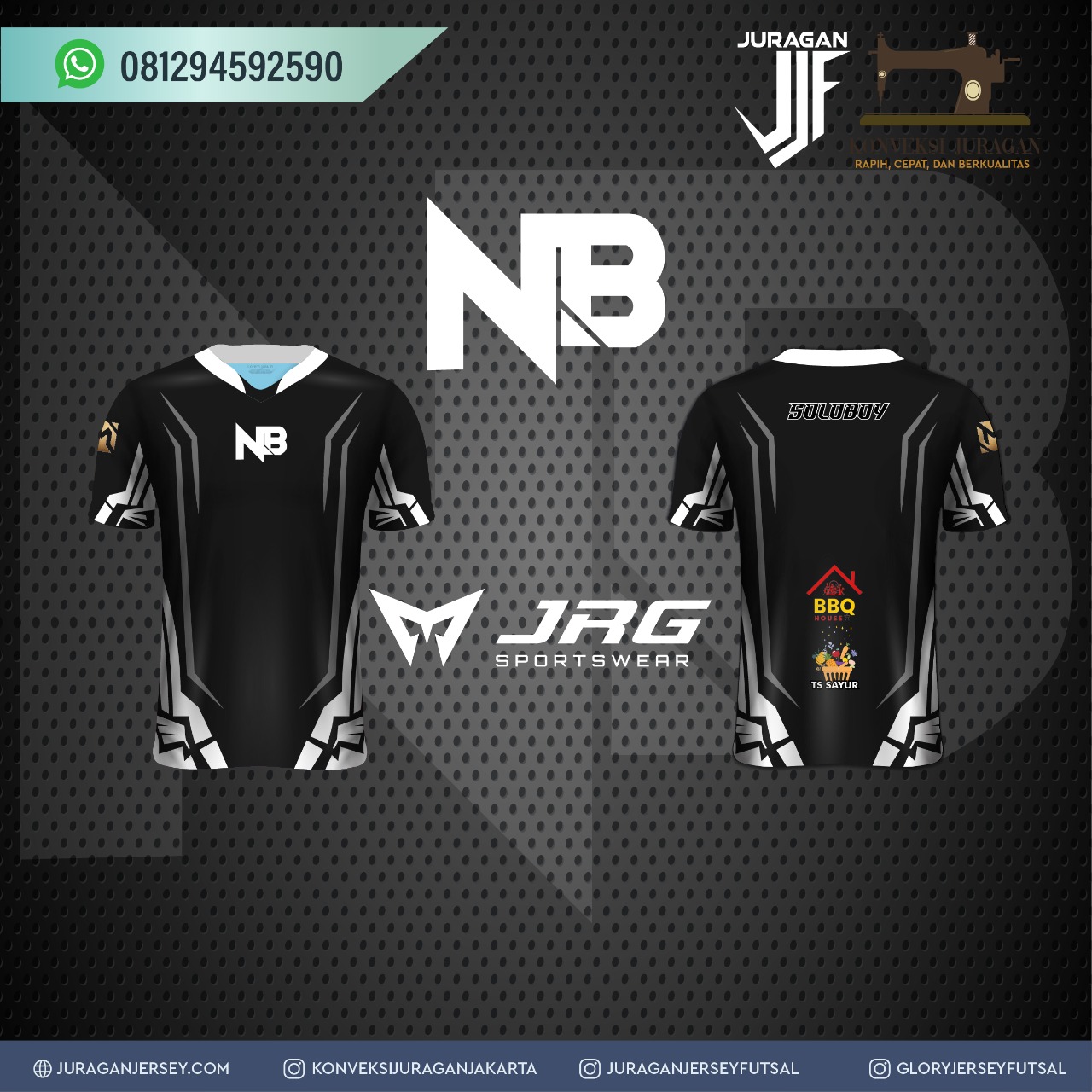 Jersey esport NB Soloboy warna hitam putih printing sublim