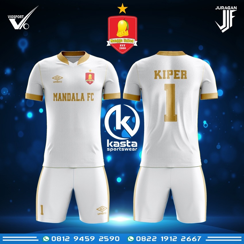 Jersey non printing putih emas Mandala FC untuk kiper
